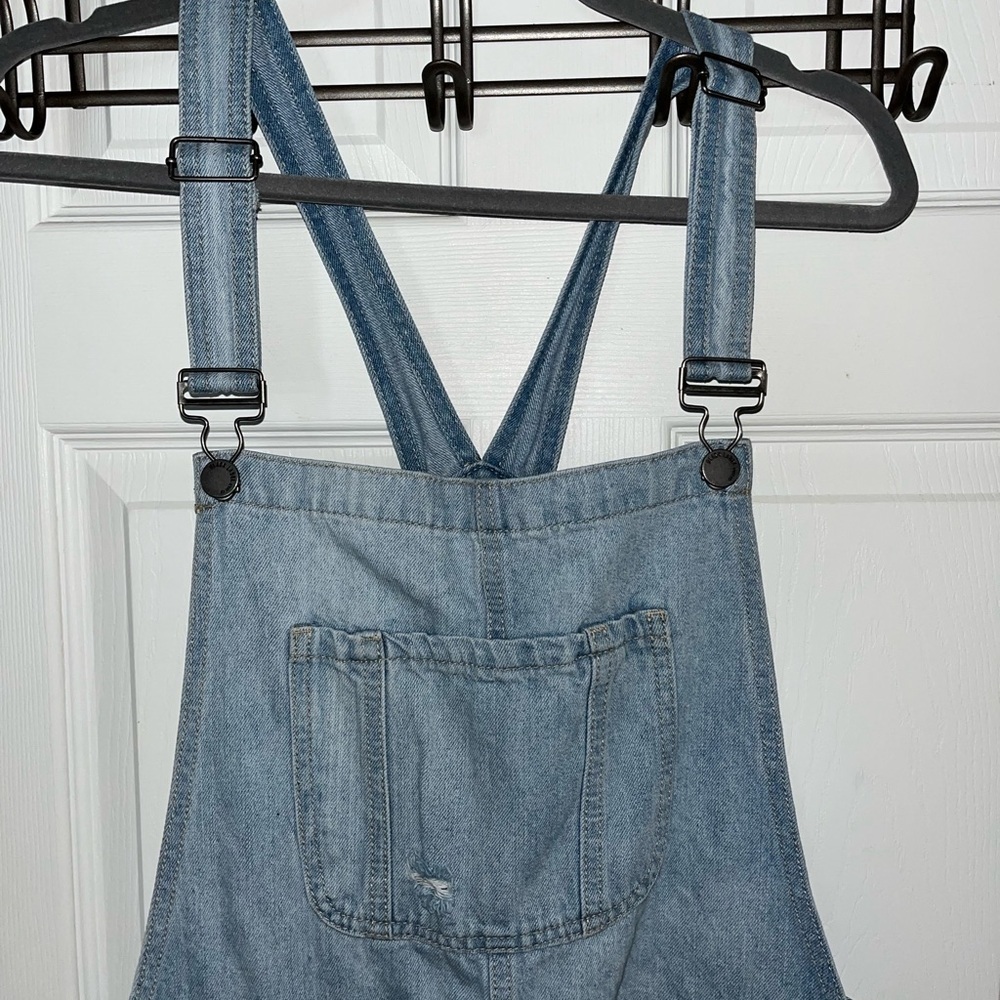 Source Unknown Light Blue Distressed Overalls Mei… - image 2
